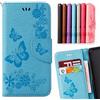 LEMORRY Per Wiko Harry Custodia Pelle Cuoio Flip Portafoglio Borsa Sottile Bumper Protettivo Magnetico Chiusura Morbido Silicone TPU Case Cover Custodia per Wiko Harry, Fortunato Farfalla (Azzurro)