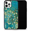 DìMò ART Custodia Cover in Silicone Nero con Retro in Vetro Compatibile con Apple Modello iPhone 16 PRO Vincent Van Gogh Mandorlo in Fiore