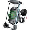 BRCOVAN Supporto per telefono da moto con USB C e caricatore senza fili da 10,2 cm con supporto per telefono per moto con base di montaggio in lega di alluminio