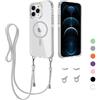 MBSLFY Cover per iPhone 12 Pro/iPhone 12 con Cordino, MagSafe Trasparente Custodia con Laccio Tracolla Cellulare Girocollo Collana Protettiva per iPhone 12 Pro/iPhone 12, Grigio