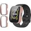 GIOPUEY [2 Pezzi Cover per Amazfit Bip 5, Pellicola Protettiva Vetro + Cornice in Plastica Rigida, Amazfit Bip 5 Custodia - Pink+Pink