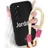 Saqmkil Coque Personnalisée pour Samsung Galaxy S22 5G 6,1'' avec Cordon, Personnalisable Texte Nom Disegni Protection Etui, Lanyard Personnaliser Initiale Custom Nero Silicone Housse Cover - Rosa