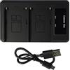 vhbw caricatore duale compatibile con Sony DCR-DVD91E, DCR-HC14, DCR-HC14E, DCR-HC15, DCR-HC1 camera camcorder - Stazione di carica, cavo micro-USB