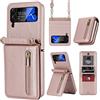 XIMAND Custodia portafoglio per Samsung Galaxy Z Flip 4 con cerniera, sostegno multifunzionale per carte di credito e tracolla regolabile, elegante custodia portafoglio perfetta?oro rosa?