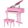 HOMCOM Piano a Coda per Bambini in Legno Piano per Bambini Tastiera di Pianoforte 30 Tasti - Sgabello e leggio inclusi - Strumento Musicale - MDF Rosa