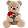 SNOWOLF Orsacchiotto peluche con rosa, simpatico peluche giocattolo, idea regalo per bambini, ragazzi, ragazze, compleanno, Natale, San Valentino (35 cm, marrone)