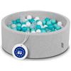 KiddyMoon 90X30cm/300 Palline ∅ 7CM Piscina di Palline Colorate per Bambini Tondo Fabbricato in EU, Grigio Ch:Turchese Ch/Bianco/Trasparente/Turchese