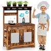 HOMASIS Cucina da Esterno in Legno, Cucina Giocattolo per Bambini combina Cucina e Giardinaggio, Cucinetta Educativa con Lavagna, Pannelli Acrilici, Lavello e Rubinetto per Bambini dai 3+ Anni