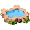 Haohaiblooms Miniatura in legno e piscina blu per casa delle bambole, decorazione da giardino in resina, micro paesaggio, bonsai, scena d'acqua vintage, accessorio per laghetto da prato, kit fai da te, 4 cm