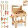 HOMASIS Barbecue Giocattolo per Bambini in Legno, Gioco Griglia Bambini con Utensili da Barbecue e Barattoli di Spezie, Cucina per Bambini dai 3 Anni in su, 53 x 36 x 63 cm, Naturale