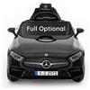BabyCar Mercedes CLS 350 AMG | Macchina elettrica per bambini 12V 2x25W | Auto elettrica per bambini telecomandata, sedile pelle, porte apribili, MP3/USB | Licenza ufficiale | Nera | Occhiali-Targa