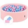 KiddyMoon Piscina con Palline 90 X 30 Cm / 200 Palline Ø 7 Cm in Schiuma Morbida per Neonati E Bambini da 8 Mesi Rivestimento in Cotone Sfoderabile con Zip, Bubble Gum: Rosa Chiaro/Azzurro