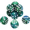 QUARKZMAN 10Pcs Dadi Standard A 6 Facce, 2 Colori 16mm Acrilico D6 Mini Set Dadi Poliedrici Con Motivo Perle Per Giochi Da Tavolo, Verde E Blu/Punti Bianchi