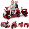 COSTWAY Trenino Elettrico Cavalcabile per Bambini, 12V Macchina Elettrica a 3 Posti con Locomotiva e Vagone Rimovibili, Treno con Luci LED, Clacson e Musica, per Bambini 3-8 Anni (Rosso)
