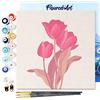 Figured'Art Mini Dipingere con i Numeri 20x20cm con Telaio - Paint by Numbers 3 tulipani rosa, Passatempo per Adulti, Kit Completo, Hobby Creativi - Quadri fai da te Tela Già Incorniciata