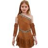 Loodgao Costume Halloween Principessa Nativa Americana Per Bambine Abito In Pelle Scamosciata Con Frange Spalla Singola E Maniche A Nappe