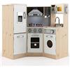 COSTWAY Cucina Giocattolo Legno per Bambini con Macchina del Ghiaccio, Telefono, Lavatrice, Forno, Microonde, Lavello e Rubinetto, Funzione Luci e Suoni, 3+ Anni