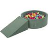 KiddyMoon Area di Gioco in Schiuma con Tondo Piscina di Palline per Bambini Piscina (100 Palline) + Cuneo, Verde del Bosco: Verde Chiaro/Giallo/Turchese/Arancione/Rosa Scuro/Viola