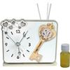 DLM Bomboniere DLM-A953 Bomboniera utile Profumatore a Orologio in legno cm 11x12x4 con cuori e chiave quadrifoglio portafortuna con scatola e profumo per 80 Compleanno di un uomo o di una donna
