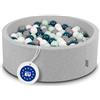 KiddyMoon 90X30cm/300 Palline Piscina di Palline Colorate per Bambini Tondo Fabbricato in EU, Grigioch:Turchese Scuro/Grigio/Bianco/Menta