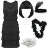 I LOVE FANCY DRESS LTD Costume da donna con frange anni '20, nero con paillettes, copricapo in piuma abbinata, stile anni '20, stile Charleston (XX-Large)