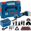 Bosch Professional 18V System Utensile multifunz. a batteria GOP 18V-34 (motore brushless, Vibration Control, molteplici lame,1 platorello,5 fogli abrasivi,5 accessori,L-BOXX, senza batt./caricabatt.)