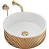 Rea - Lavabo Da Appoggio Helen Gold White Lavandino Bagno 420 X 420 X 160 mm Ceramica (Bianco/Oro)