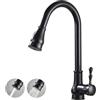YWJFSA Vintage Rubinetto Lavello Cucina con Doccetta Estraibile, Ottone Girevole A 360°,Nero