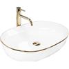 Rea - Lavabo Da Appoggio In Ceramica Cleo Lavandino Bagno Bordo Oro Bianco 605 X 410 X 140 mm Ceramica (Bianco/Oro)