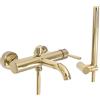 Rea - Rubinetto Vasca Doccia Lungo L.Gold Miscelatore Vasca Con Doccetta In Ottone Per Bagno Caldo E Freddo Regolabile (Oro) 19x25x4,5cm