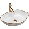 Rea - Lavabo Da Appoggio Asimmetrico Pearl, Bianco, Bianco/Oro, Ceramica Sanitaria, 50,5X38X13,5cm