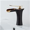ANWEALTH Rubinetto Bagno Miscelatore Lavabo Miscelatore per Lavello Cascata Nero+Oro Rubinetto da Bagnos Miscelatore Monoforo per Lavabo da Bagno