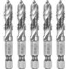 QUARKZMAN 5pz Punte Trapano Maschi Filettare Combinati, Metrico M8 x 1.25 Filettatura 1/4 Esagonale 4341 Kit Utensili per Maschiatura Filettatura Acciaio Rapido