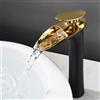 EGTink Rubinetti per lavabo a cascata, miscelatore a cascata alto lavabo, rubinetto da bagno con beccuccio retrò,rubinetteria in ottone, acqua calda e fredda disponibile (nero + oro, 28 cm)