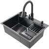 HarBin-Star - Lavello da cucina, 60 x 45 cm, lavello in acciaio inox con rubinetto aspirante, distributore di sapone e cestello sgocciolante, lavello singolo da incasso