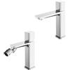 Inbagno Set di rubinetti lavabo e bidet in ottone cromato con manopola senza leva e piletta universale click clack in acciaio, LOTUS