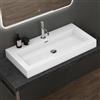 doporro Lavabo da Appoggio Rettangolare, Lavabo Bagno Sospeso con Foro Rubinetto e Troppopieno in Marmo Resina Bianco Lucido, Lavandino Bagno 90x48x10cm Colossum18