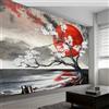 Generico Carta da Parati Fotografica Carbone, Stile Giapponese Sole Rosso Spiaggia Murale Fotografico per Camera da Letto e Cameretta, 200 x 140 cm (L x A) Decorazione Murale Carta da Parati Artistica