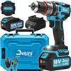 Delphi Avvitatore a batteria 18 V, potente con funzione di percussione, avvitatore professionale senza fili 4 Ah, ideale per forare e avvitare in legno e metallo