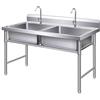 TAITUTE Lavabo indipendente per esterni, doppia ciotola in acciaio inox 304, con rubinetto, per garage, lavanderia, 100 cm x 50 cm x 80 cm