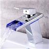 KLOOLIVE Rubinetto Illuminato a LED, a Cascata in Vetro, Miscelatore Bagno, 3 Colori che Cambiano Colore RGB