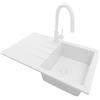 PRIMAGRAN Lavandino da Cucina Tutto Bianco 78x50cm, Lavello in Granito a 1 vasca + Rubinetto 40x20cm + Set di accessori, Lavabo da Cucina Incasso al Mobile 45cm - Milano S080