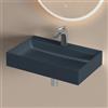 doporro Lavabo Bagno Sospeso 60 cm Rettangolare in Resina Antracite Opaco con Vasca Integrata a Sinistra e Piletta Inclusa - Colossum630