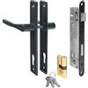 ADGO Maniglia per porta+serratura cilindro+serratura con chiave, maniglia per garage, 90 mm, marrone, cilindro di chiusura da 30/30 mm, kit pronto per il montaggio (grafite)