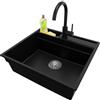 PRIMAGRAN Lavandino da Cucina Nero 58x53cm, Lavello in Granito a 1 vasca + Rubinetto 32x20cm + Set di accessori, Lavabo da Cucina Incasso al Mobile 60cm - Oslo Pocket S191