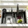 DSMRLEOP Lavello da cucina rettangolare in acciaio inossidabile, nero, cascata, 85x50 cm, 1 vasca, sifone, troppopieno, piletta, multifunzione, moderno, kit di accessori (nero)