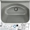 gospo Piscina per versare gospo con sifone, lavandino 46 x 36 x 20 cm, per bagno, garage, seminterrato, lavanderia, officina, lavaggio, montaggio a parete, piatto, lavandino inclusi accessori (grigio)