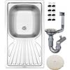 DomoDomo Lavello cucina da incasso 76x43,5 cm acciaio inox satinato - lavello 1 vasca con gocciolatoio compatto - sifone incluso