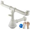 Parpyon® Sifone Lavello Cucina 2 Vasche Lavabo Bagno Tubo scarico lavandino Antiodore, Flessibile Rubinetto miscelatore Prolunga tubo filettato + nastro e guarnizione (Sifone Cucina 2V 1-1/2)