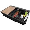 PRIMAGRAN Lavello da Cucina Nero Metallico 78x53cm, Lavandino in Granito a 1 vasca + Set di accessori, Lavabo da Cucina Incasso al Mobile 80cm - Oslo Max Step S098